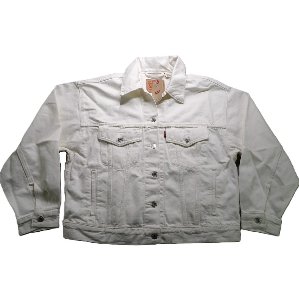 NWT Levi's White 90s Trucker Jacket Denim Men Large Classic VTG Style Casual Top
